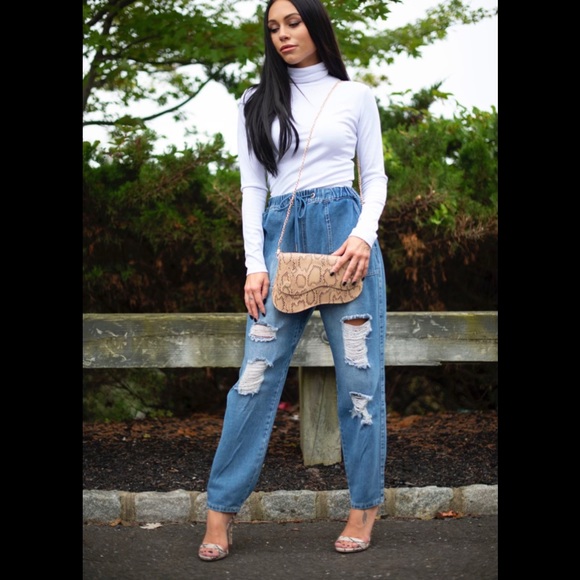 White Birch Straight Leg Denim Pants With Elastic Waist and Drawstring Size Med - Picture 6 of 15